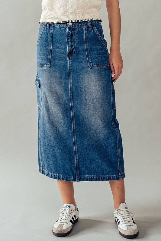 Utility Chic Midi Denim Skirt - House of Caelo Athleisure Wear, Yoga Wear & Women's Clothing