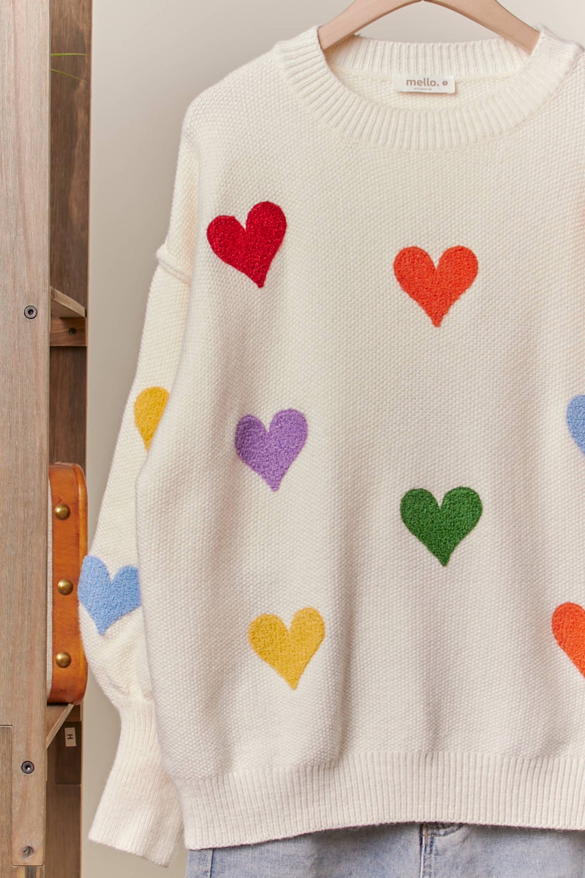 Heart Shaped Patterns Front Round Neck Sweater - House of Caelo Athleisure Wear, Yoga Wear & Women's Clothing