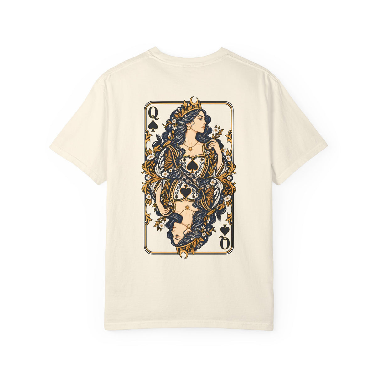 Queen of Spades tee in Ivory, full playing-card back print