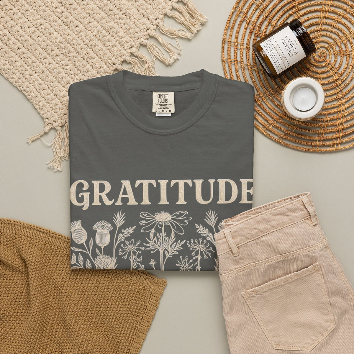 Gratitude Changes Everything Garment-Dyed Floral Tee