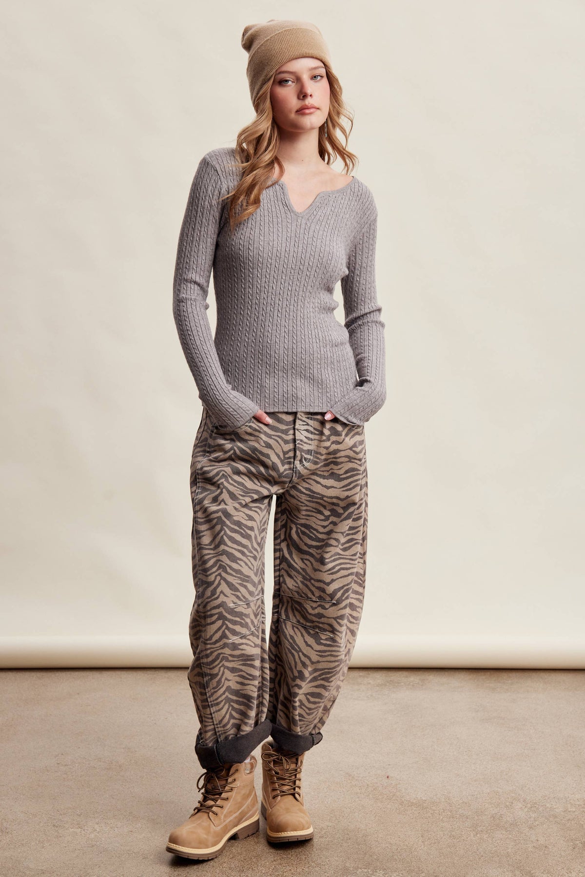 Ribbed V-Neck Knit Top