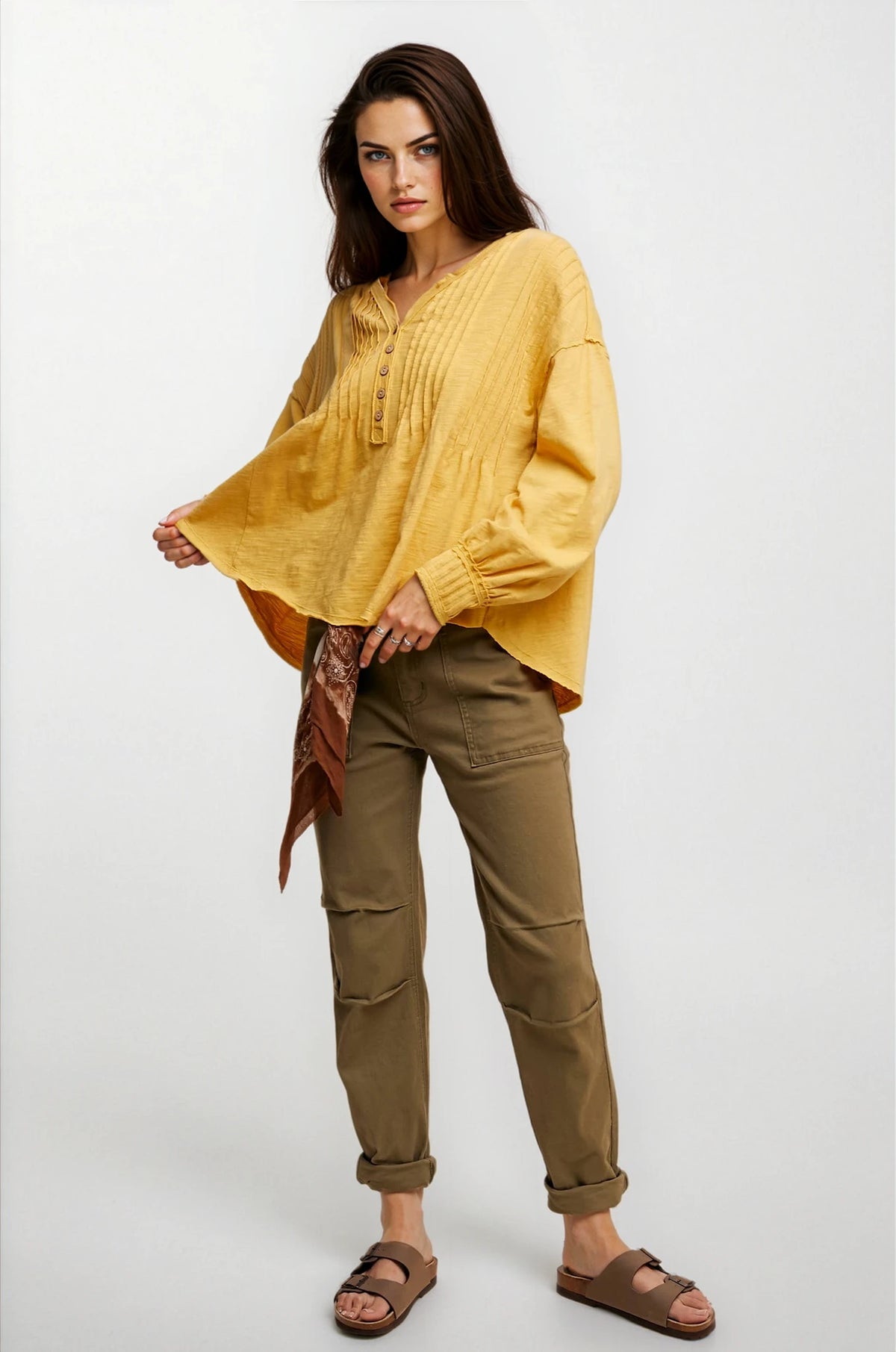 Henley Pintuck Top - House of Caelo Athleisure Wear, Yoga Wear & Women's Clothing