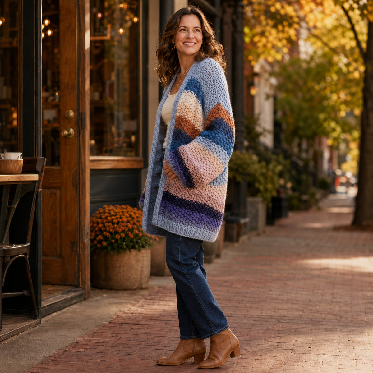 Slate Blue Hand-Crochet Open Cardigan side view