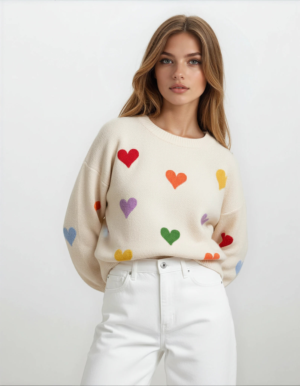 Happy Hearts Knit Sweater - House of Caelo Athleisure Wear, Yoga Wear & Women's Clothing
