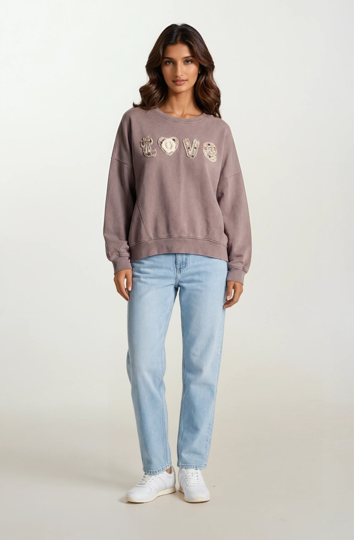 Boho "Love" Embellished Mineral Wash Sweatshirt - House of Caelo Athleisure Wear, Yoga Wear & Women's Clothing