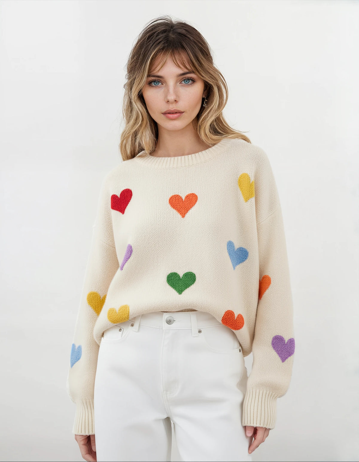 Happy Hearts Knit Sweater - House of Caelo Athleisure Wear, Yoga Wear & Women's Clothing