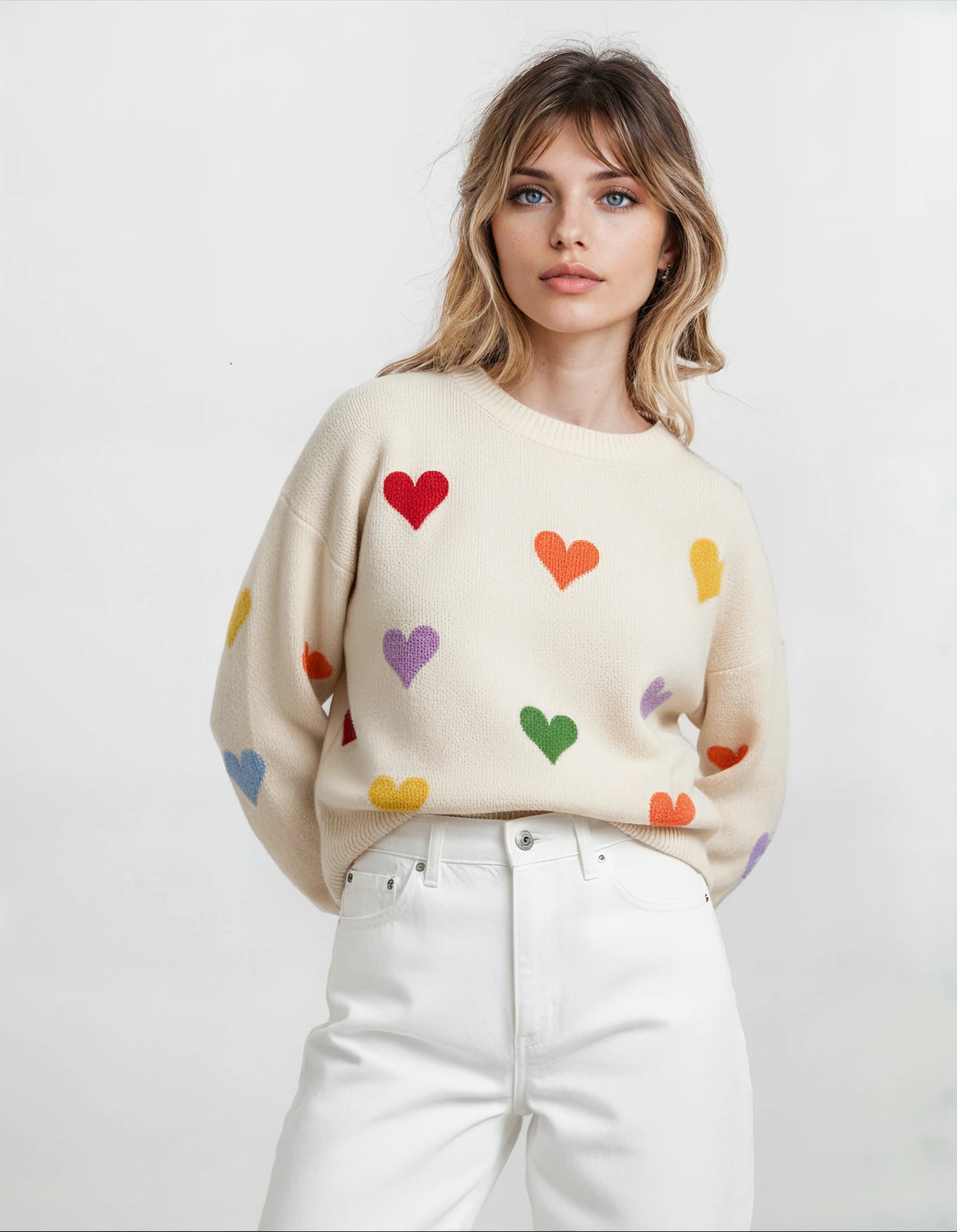 Happy Hearts Knit Sweater - House of Caelo Athleisure Wear, Yoga Wear & Women's Clothing