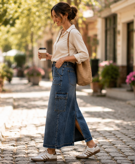 Utility Chic Midi Denim Skirt | House of Caelo®