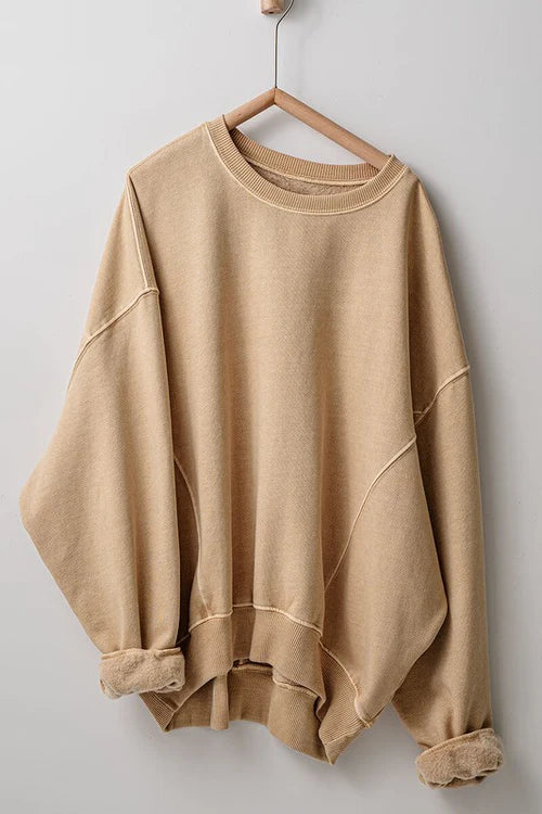 Cocoa sand oversized crewneck sweatshirt with lived-in vintage softness