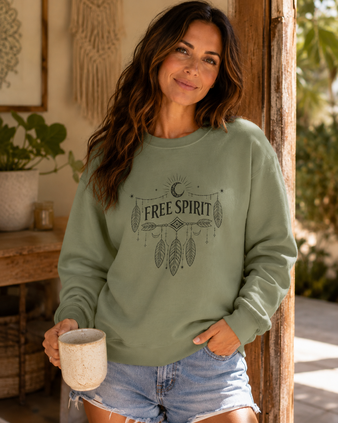 Free Spirit Dreamcatcher Crewneck Sweatshirt — styled lifestyle view