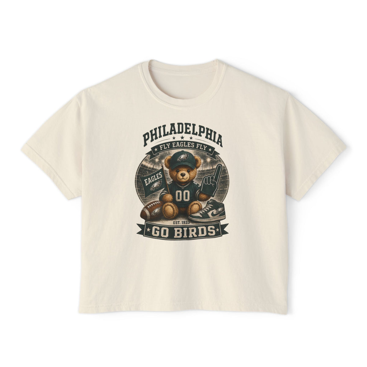 Go Birds Teddy Bear Boxy Tee, view 2 | Fitkitty Culture®