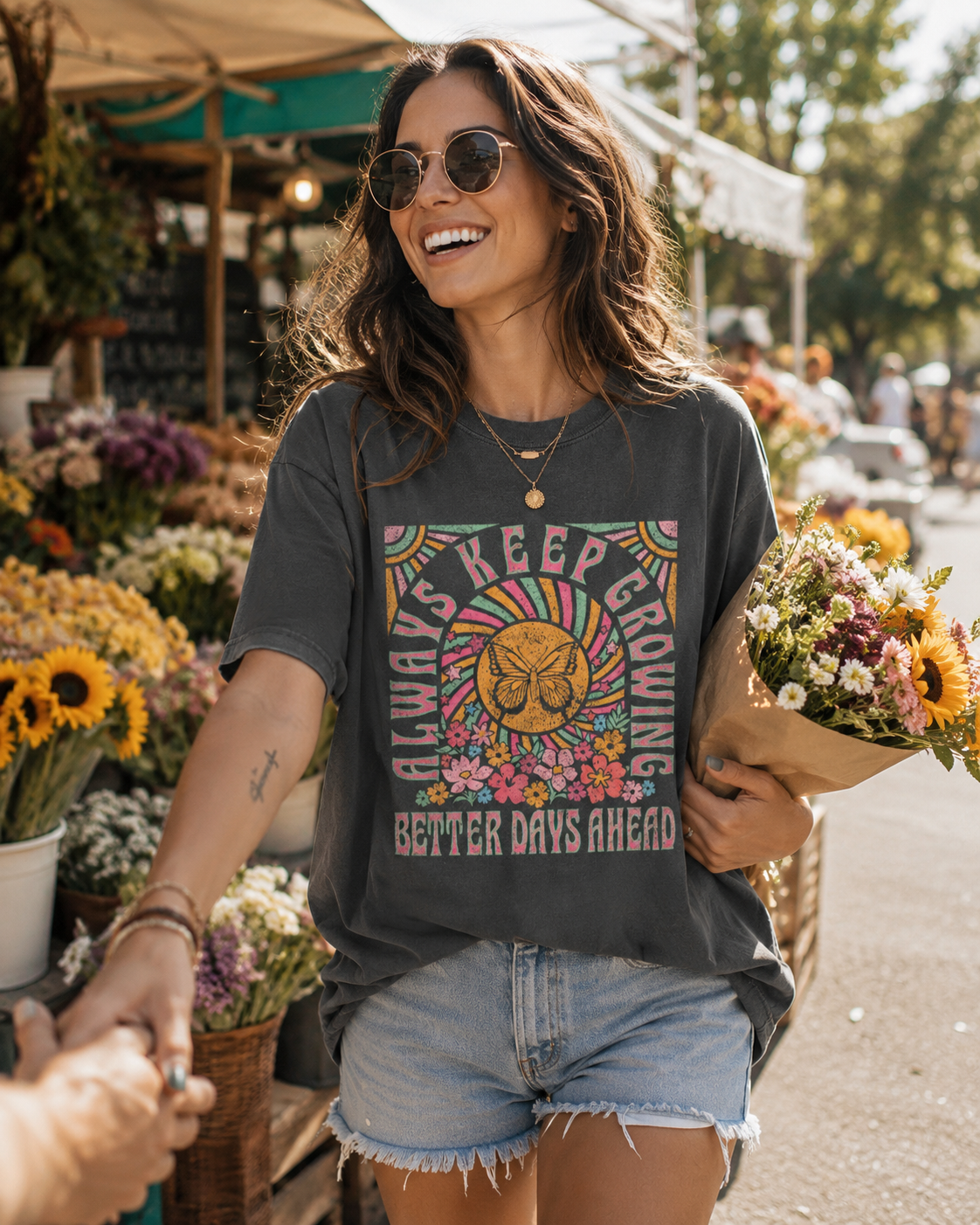 Garment-dyed pepper Comfort Colors tee with Always Keep Growing graphic