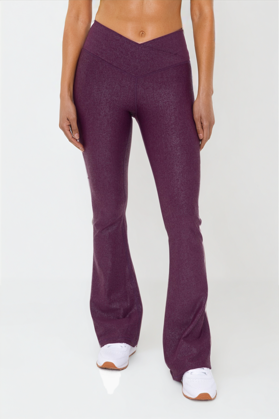 Luxe Edge Leather-Look Crossover Flare Leggings, Clothing, House of Caelo Athleisure Wear, Yoga Wear & Leggings, House of Caelo Athleisure Wear, Yoga Wear & Women's Clothing