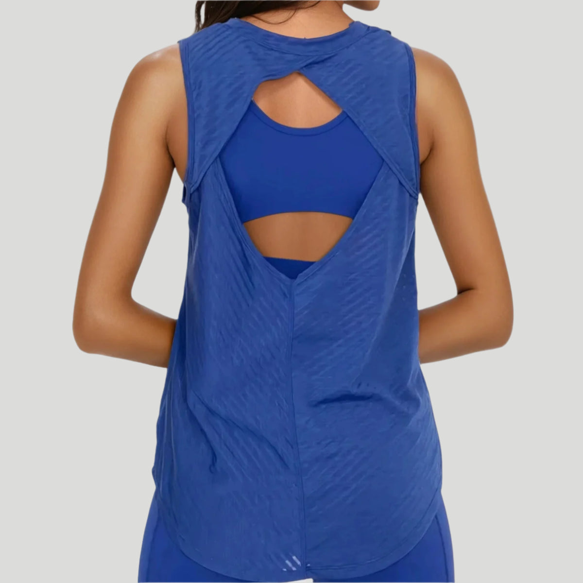 Sheer Striped Mesh Active Tank with Cut-Out Back Blue - House of Caelo Athleisure Wear, Yoga Wear & Women's Clothing