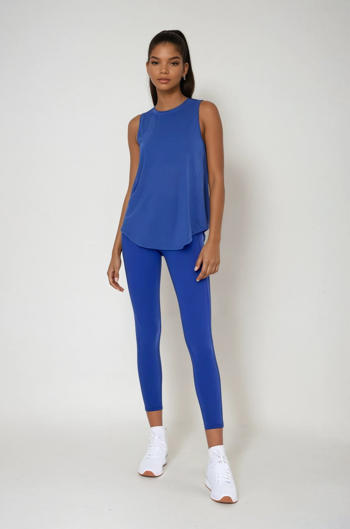 Sheer Striped Mesh Active Tank with Cut-Out Back Blue - House of Caelo Athleisure Wear, Yoga Wear & Women's Clothing