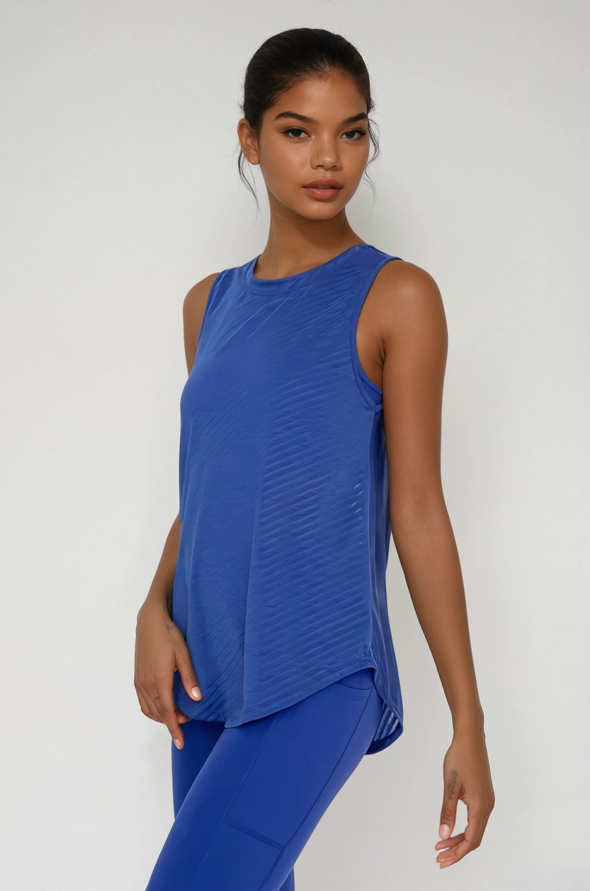 Sheer Striped Mesh Active Tank with Cut-Out Back Blue - House of Caelo Athleisure Wear, Yoga Wear & Women's Clothing