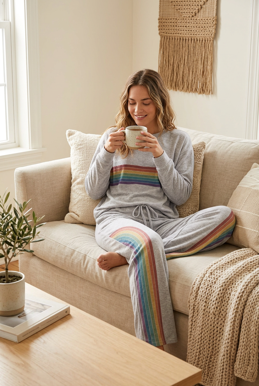 Rainbow Stripe Women's Loungewear Pants - Fitkitty Culture Athleisure Wear, Yoga Wear & Women's Clothing