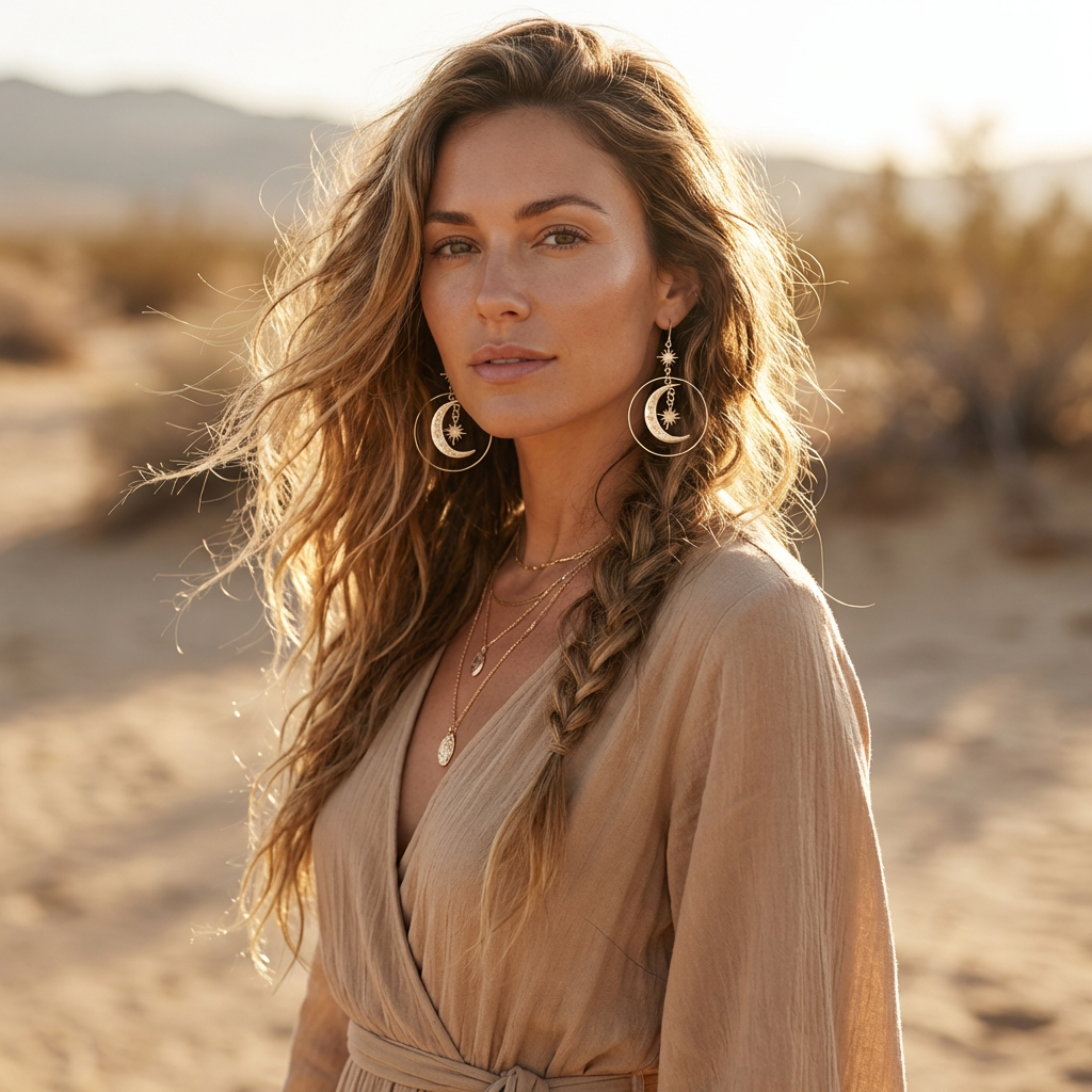 Celestial Moon & Sun Gold Hoop Earrings — styled lifestyle view