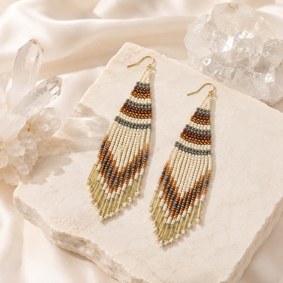 Neutral Southwest Beaded Fringe Earrings | House of Caelo®