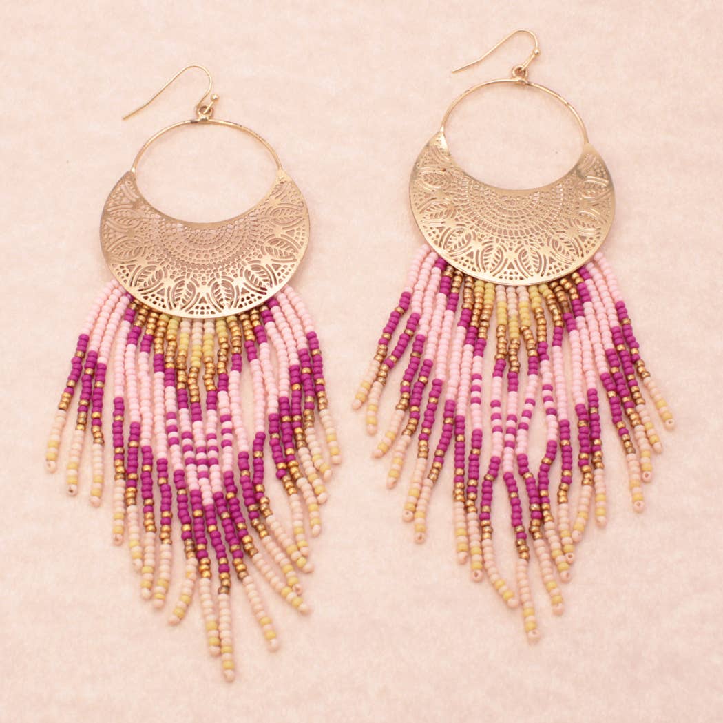 Pink Sunset Beaded Fringe Earrings | Fitkitty Culture®
