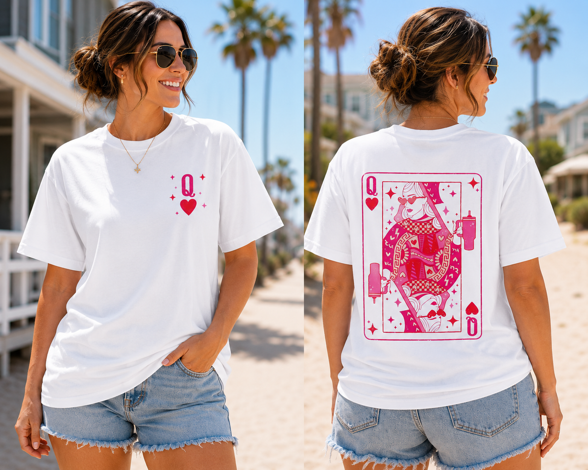 Queen of Hearts Graphic Tee | Pink Card Design