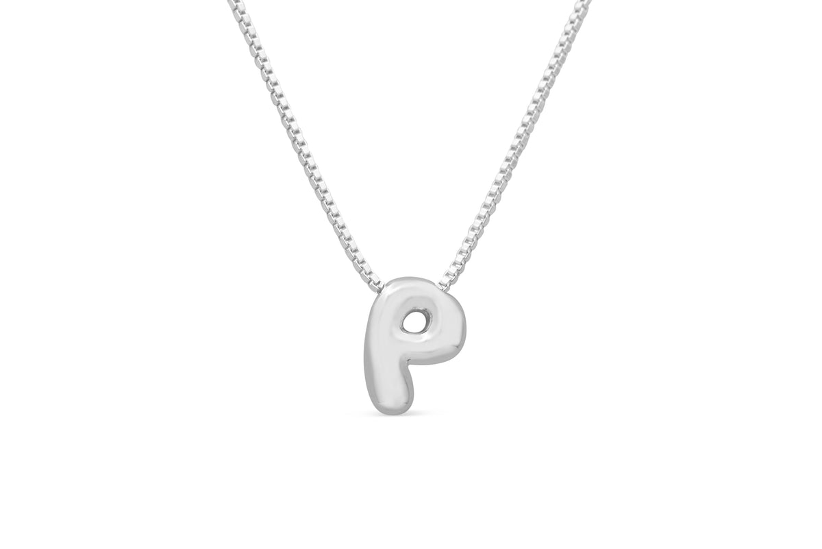 Let Her Shine 10mm Plain Letter Necklace, initial P in silver | Fitkitty Culture®