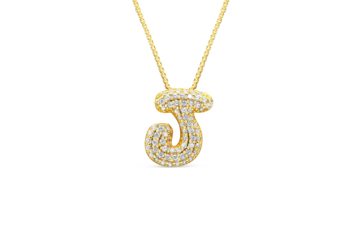Let Her Shine 15mm Pave Letter Necklace, initial J in gold | Fitkitty Culture®