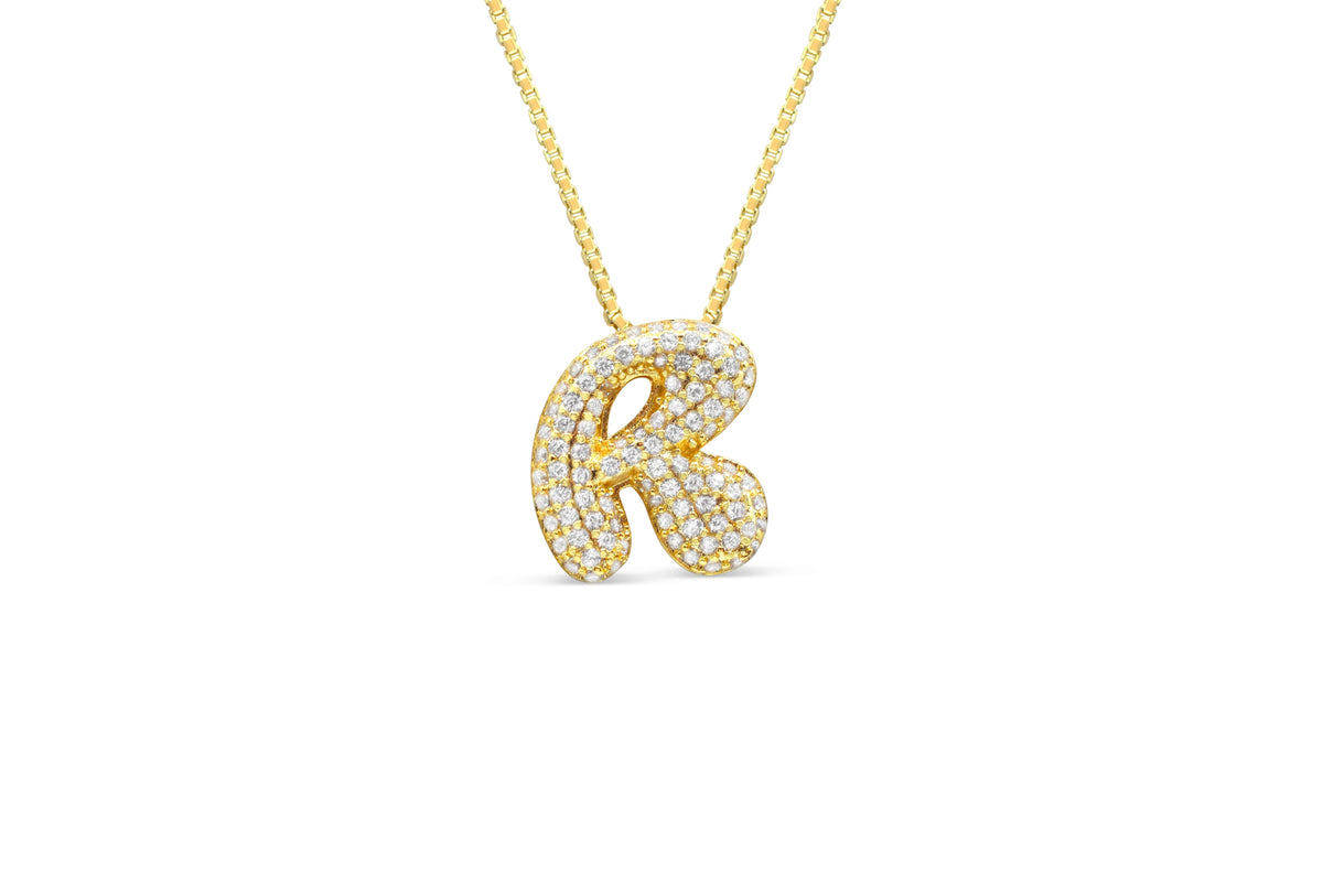 Let Her Shine 15mm Pave Letter Necklace, initial R in gold | Fitkitty Culture®