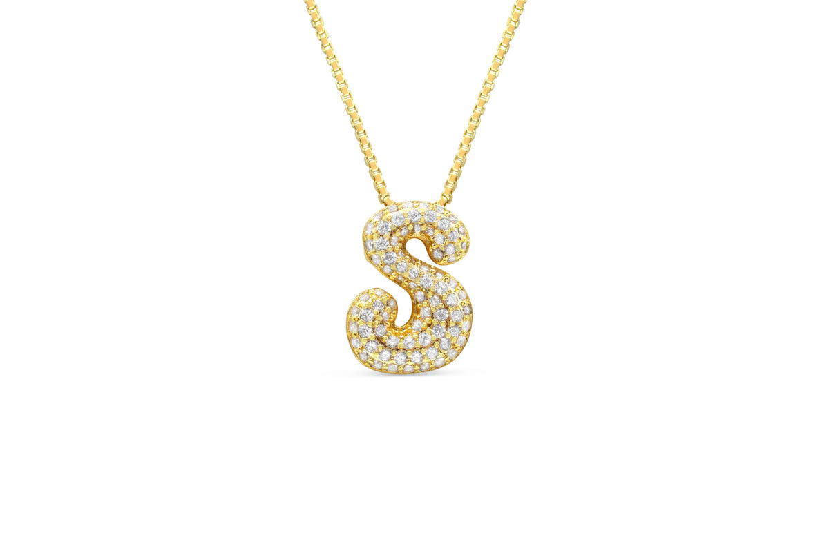 Let Her Shine 15mm Pave Letter Necklace, initial S in gold | Fitkitty Culture®