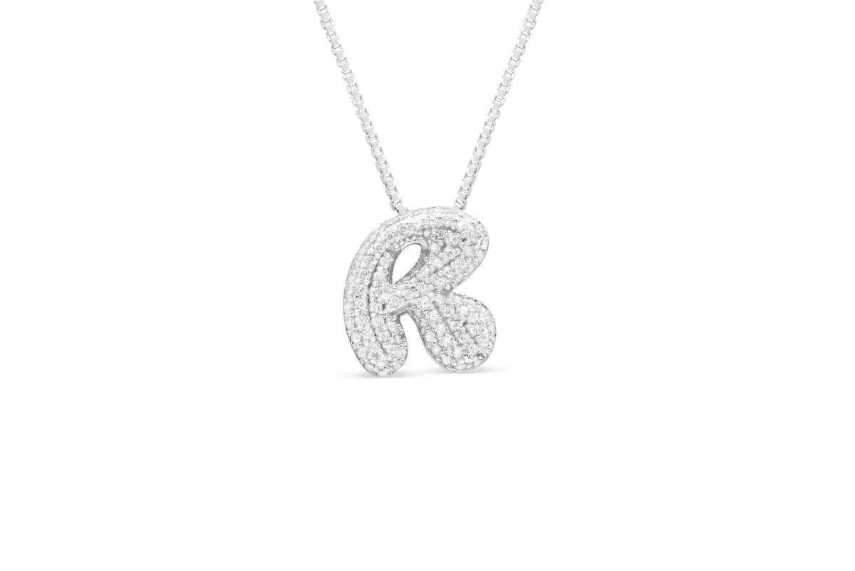 Let Her Shine 15mm Pave Letter Necklace, initial R in silver | Fitkitty Culture®