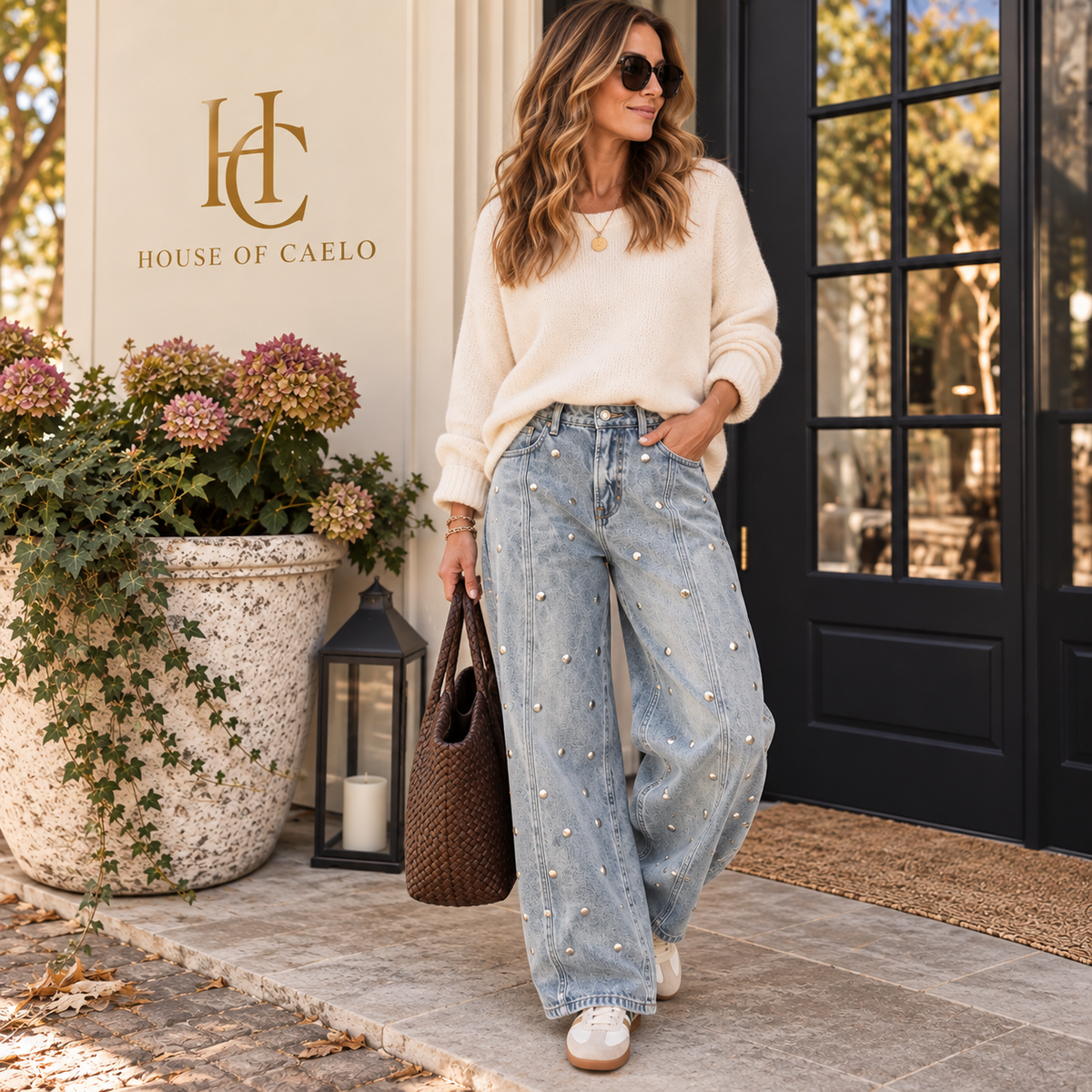 Studded Barrel Leg Jeans