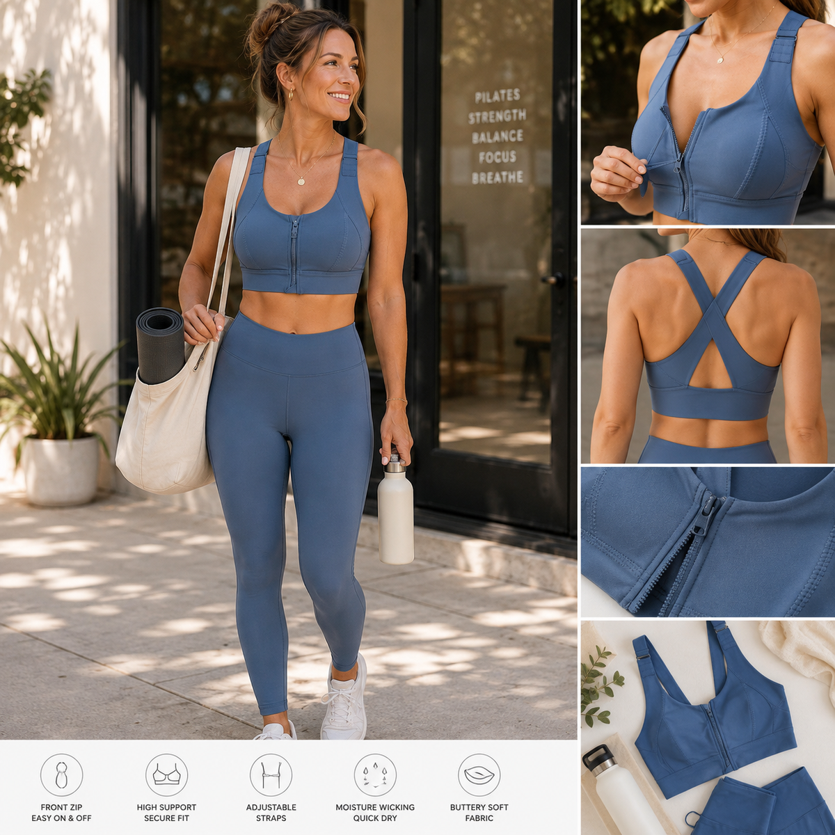 Front Zipper High Impact Athletic Bra | House of Caelo®