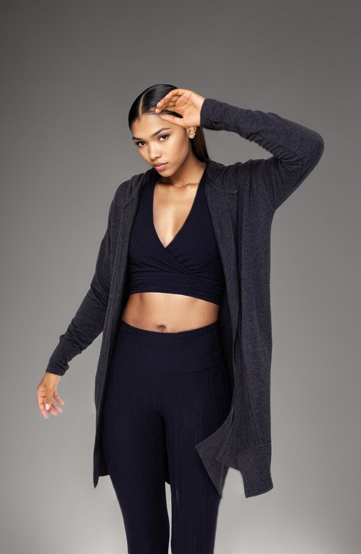 Cozy Hooded Cardigan with Pockets, view 3