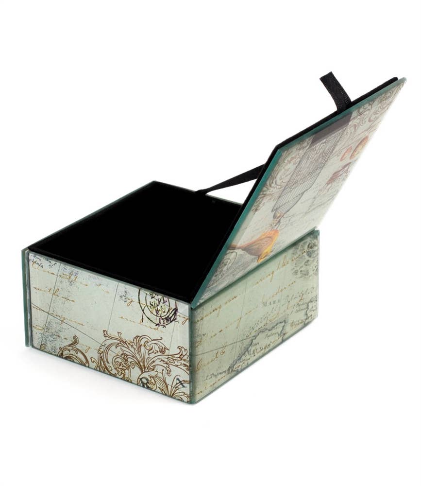Yellow Bird & Cage Glass Keepsake Box