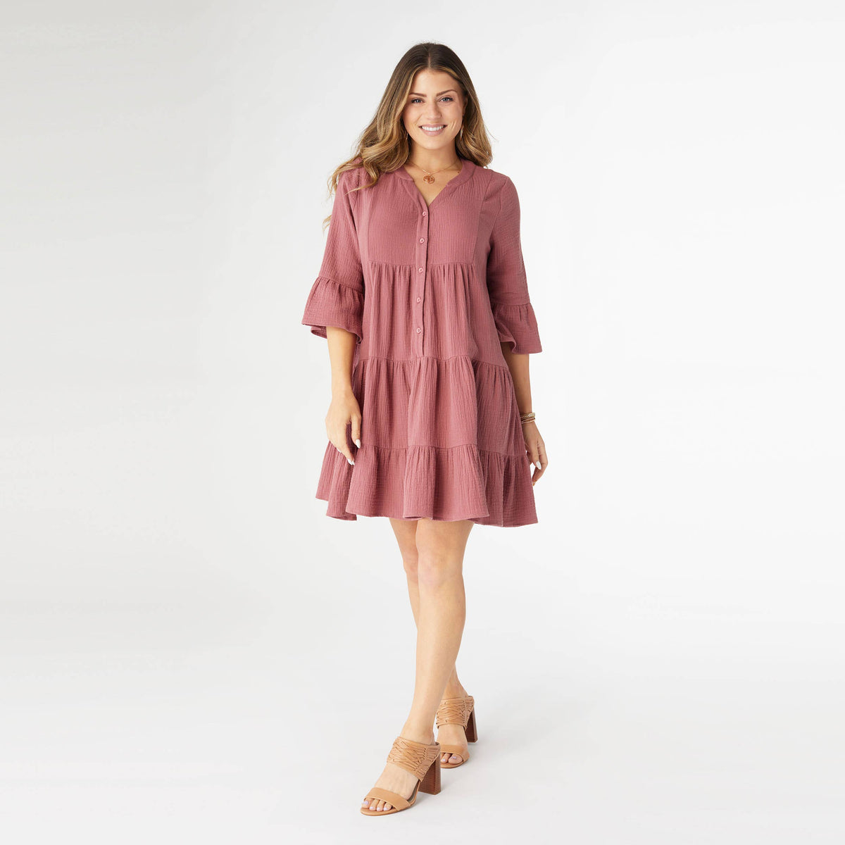 Lilith Gauze Flutter Sleeve Dress - House of Caelo Athleisure Wear, Yoga Wear & Women's Clothing