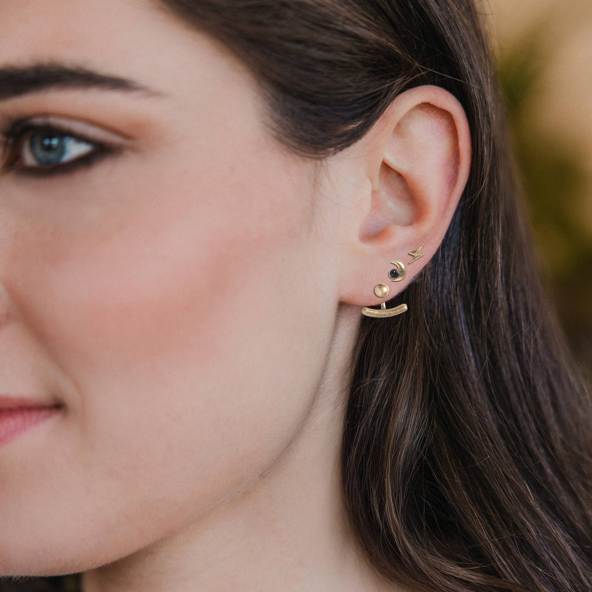 Moon & Black Spinel Stud Trio Ear Jacket Set — alternate product view 2