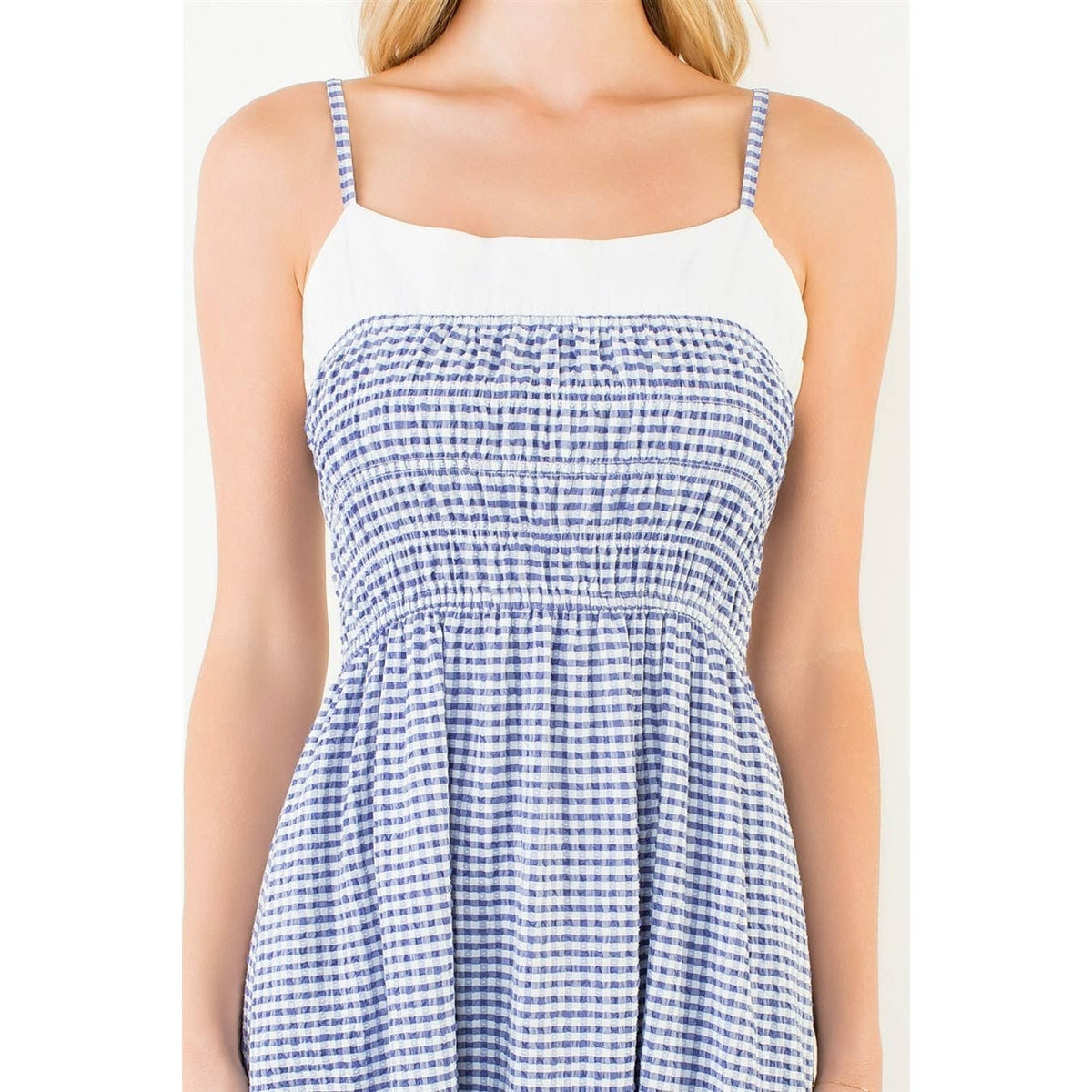 Coastal Brunch Gingham Smocked Maxi Dress, view 5 | Fitkitty Culture®