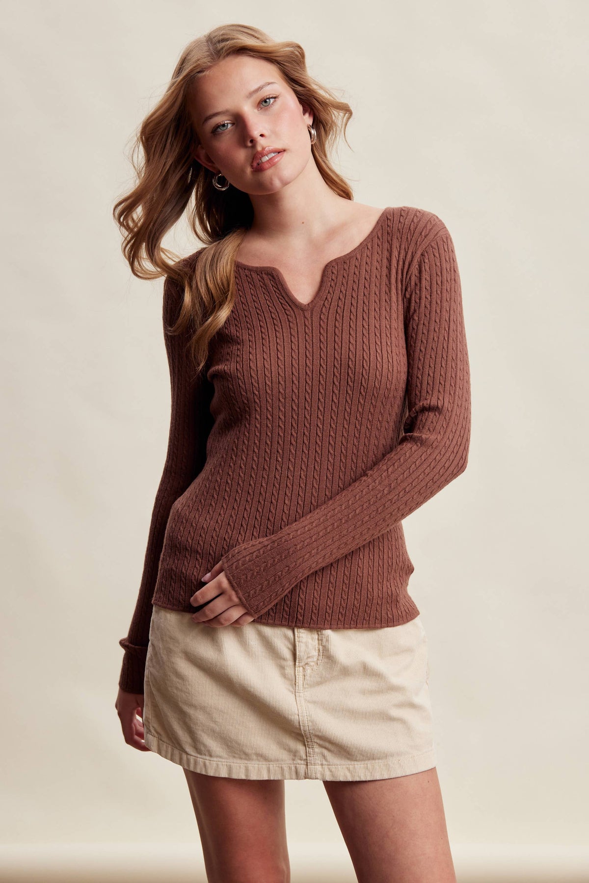 Ribbed V-Neck Knit Top