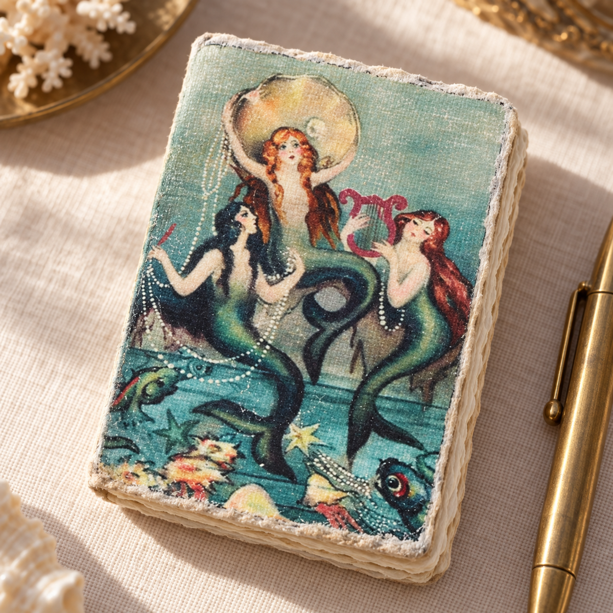 Vintage Mermaid Mini Journal — styled product photograph