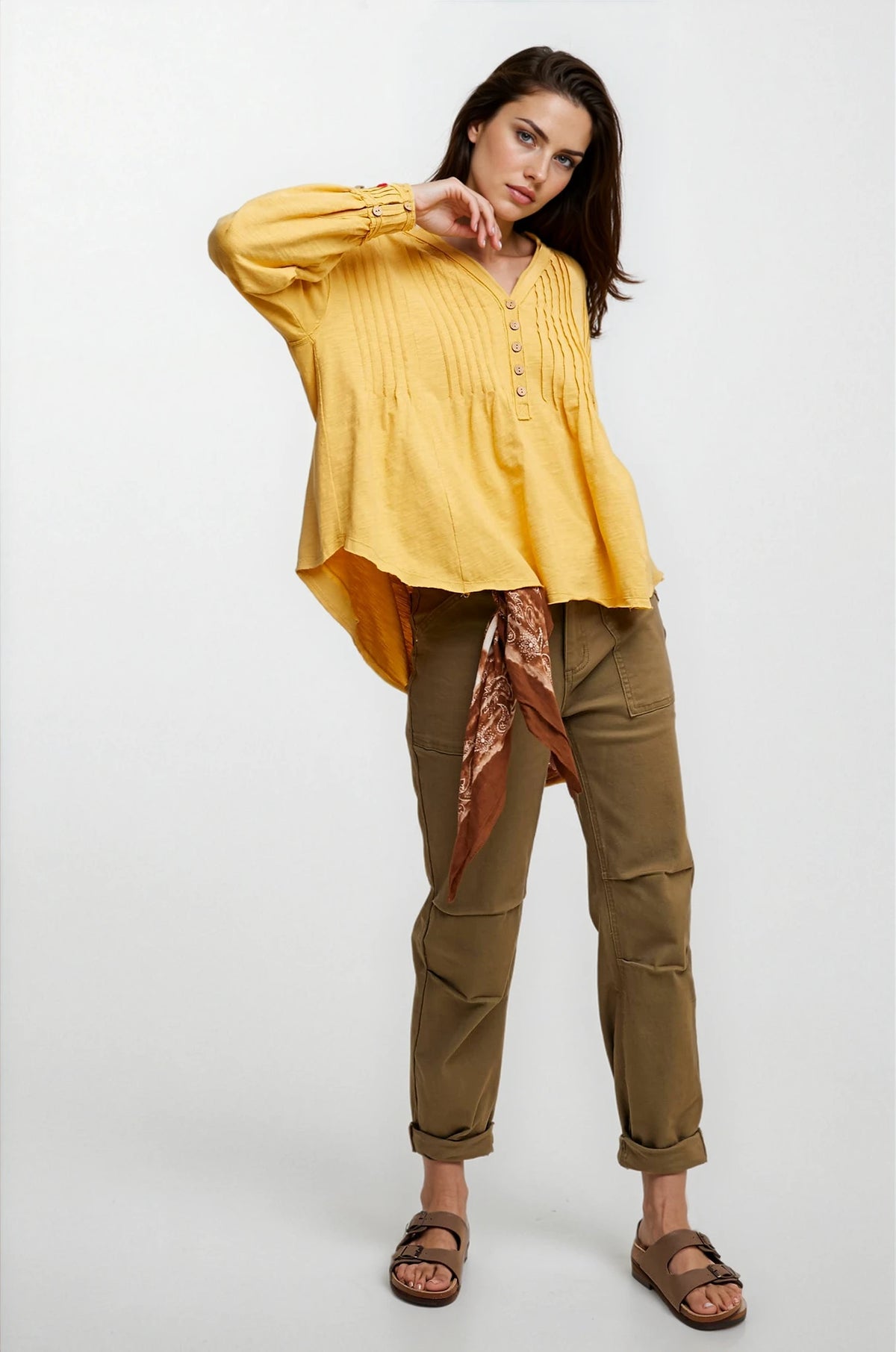 Henley Pintuck Top - House of Caelo Athleisure Wear, Yoga Wear & Women's Clothing