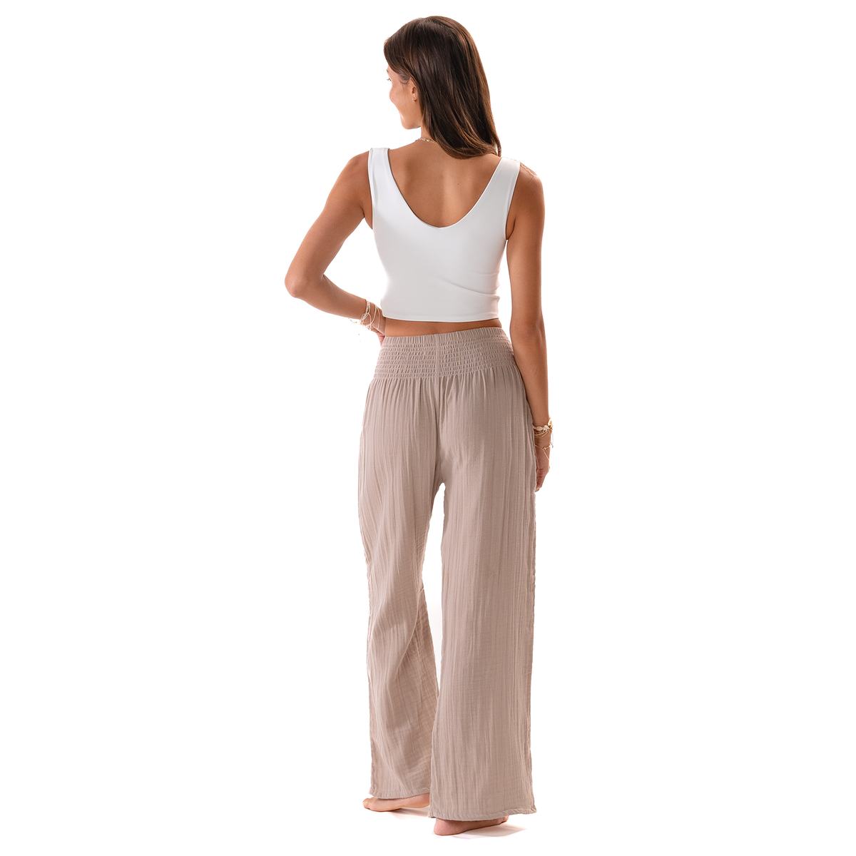 Stone Wide Leg Cotton Pants, view 6 | Fitkitty Culture®