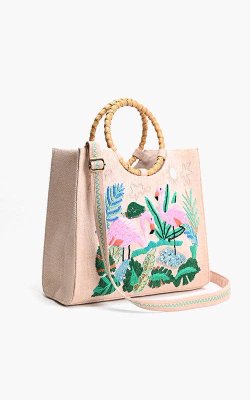 Tropical Pink Flamenco Embellished Tote – Artisanal Elegance - House of Caelo Athleisure Wear, Yoga Wear & Women's Clothing