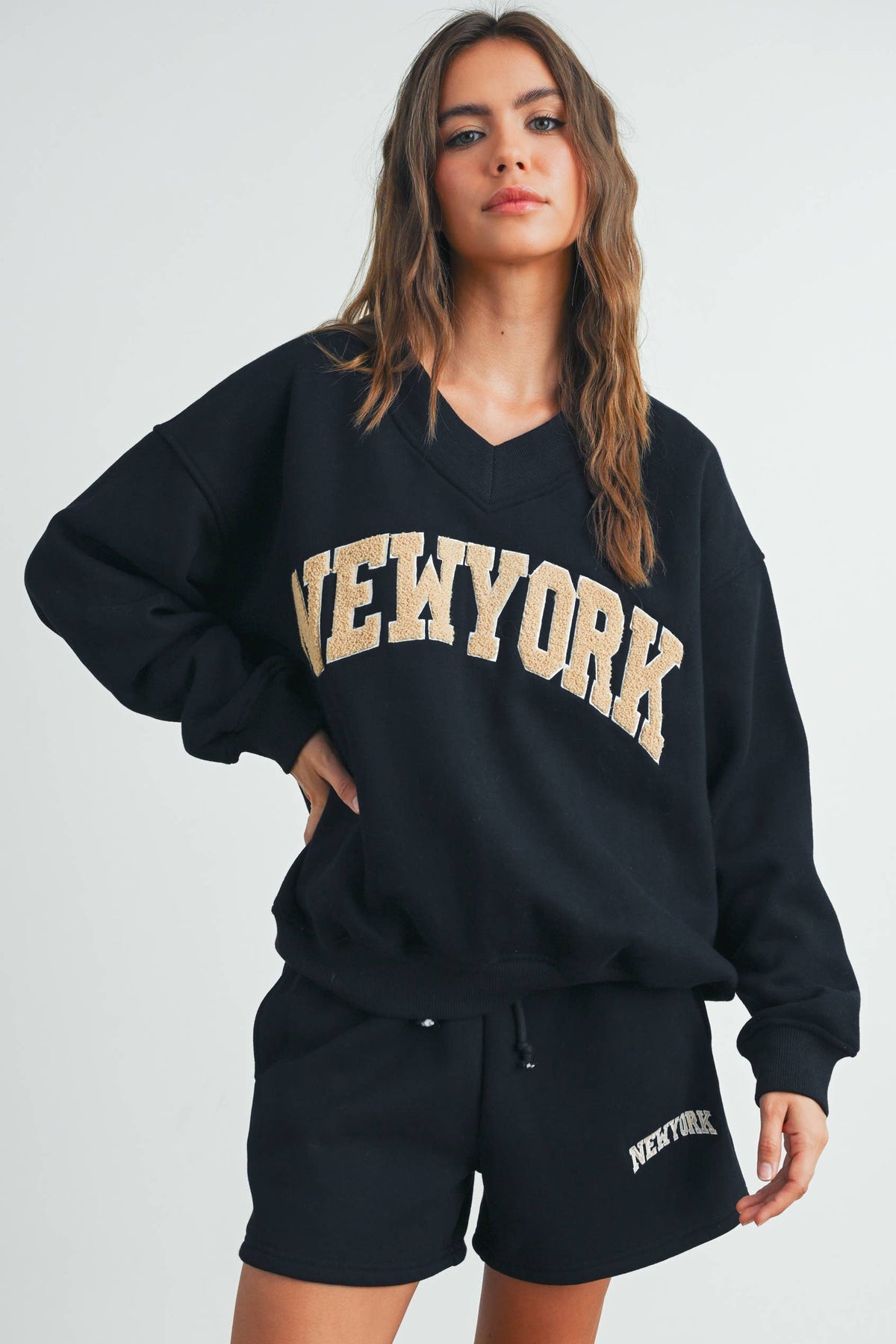 New York V-Neck Sweatshirt - House of Caelo Athleisure Wear, Yoga Wear & Women's Clothing