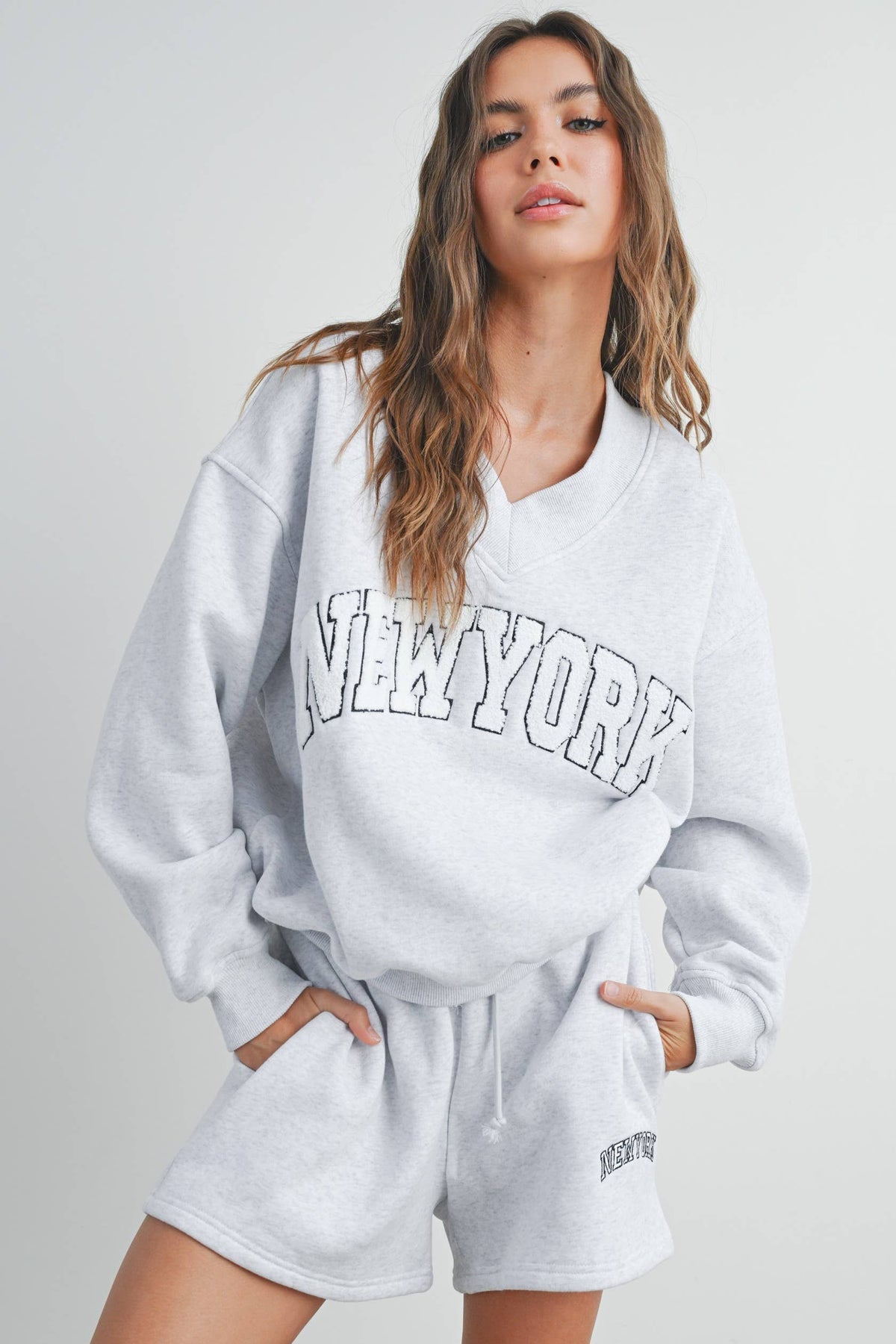 New York V-Neck Sweatshirt - House of Caelo Athleisure Wear, Yoga Wear & Women's Clothing