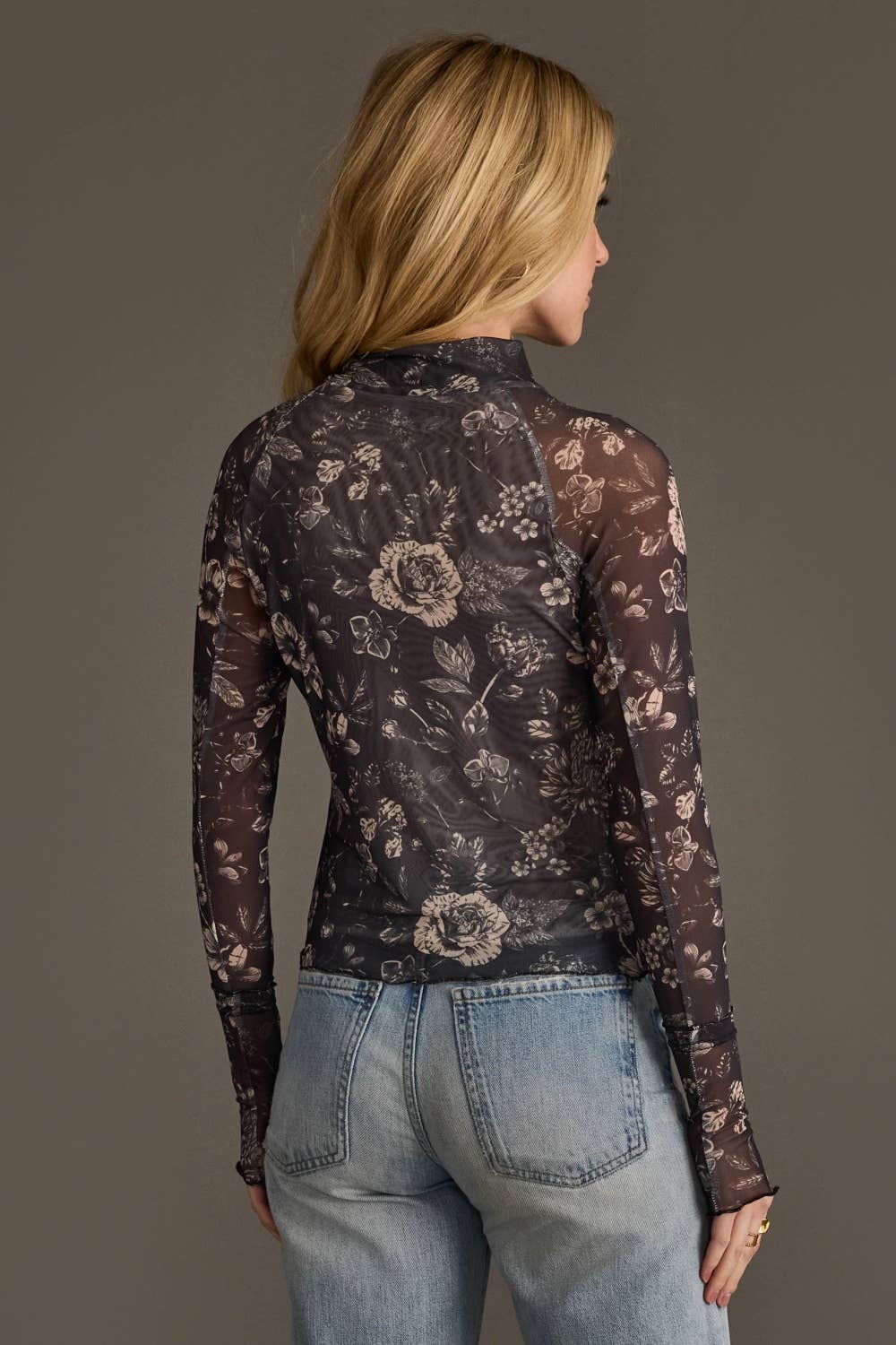 Gray & Cream Floral Mesh Top - Fitkitty Culture Athleisure Wear, Yoga Wear & Women's Clothing