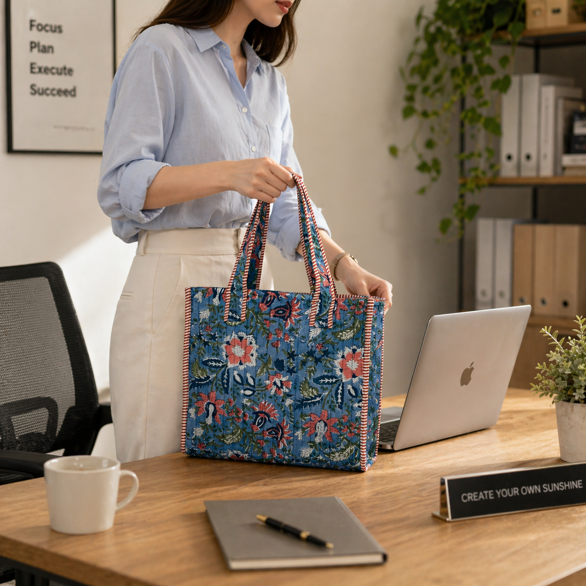 Wildflowers Block-Printed Quilted Mini Tote