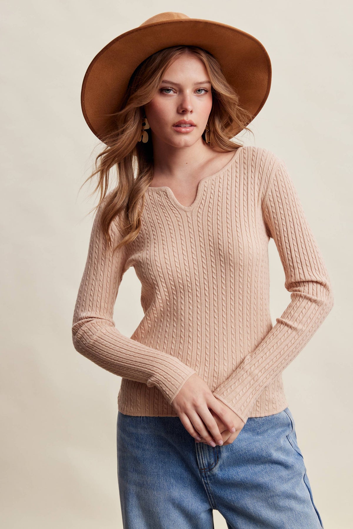 Ribbed V-Neck Knit Top