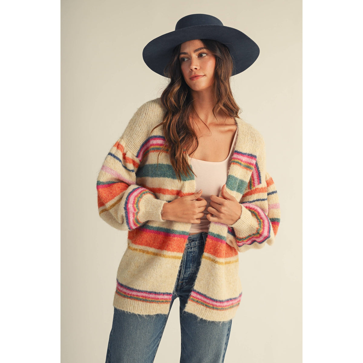 Sunset Carnival Stripe Cozy Relaxed Cardigan, view 4 | Fitkitty Culture®