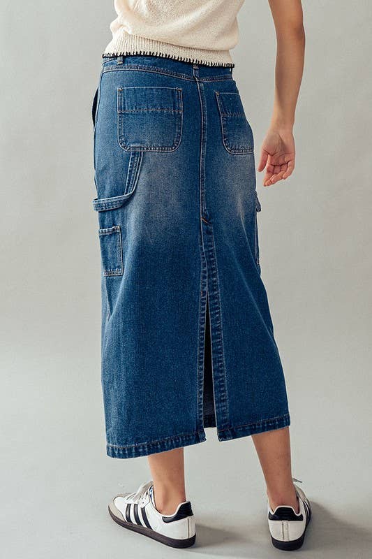 Utility Chic Midi Denim Skirt - House of Caelo Athleisure Wear, Yoga Wear & Women's Clothing