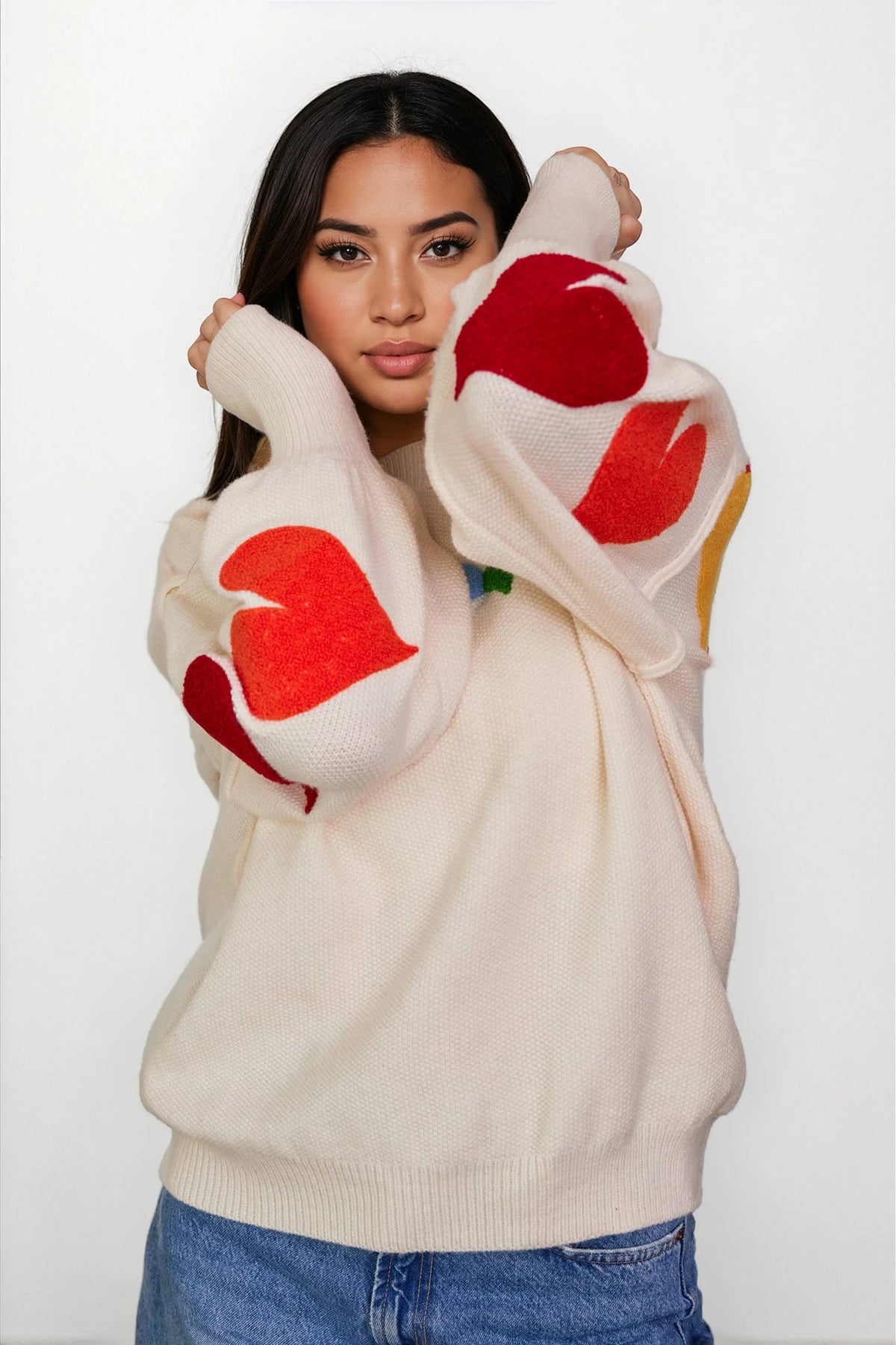 Rainbow Heart Shaped Patch Sweater - House of Caelo Athleisure Wear, Yoga Wear & Women's Clothing